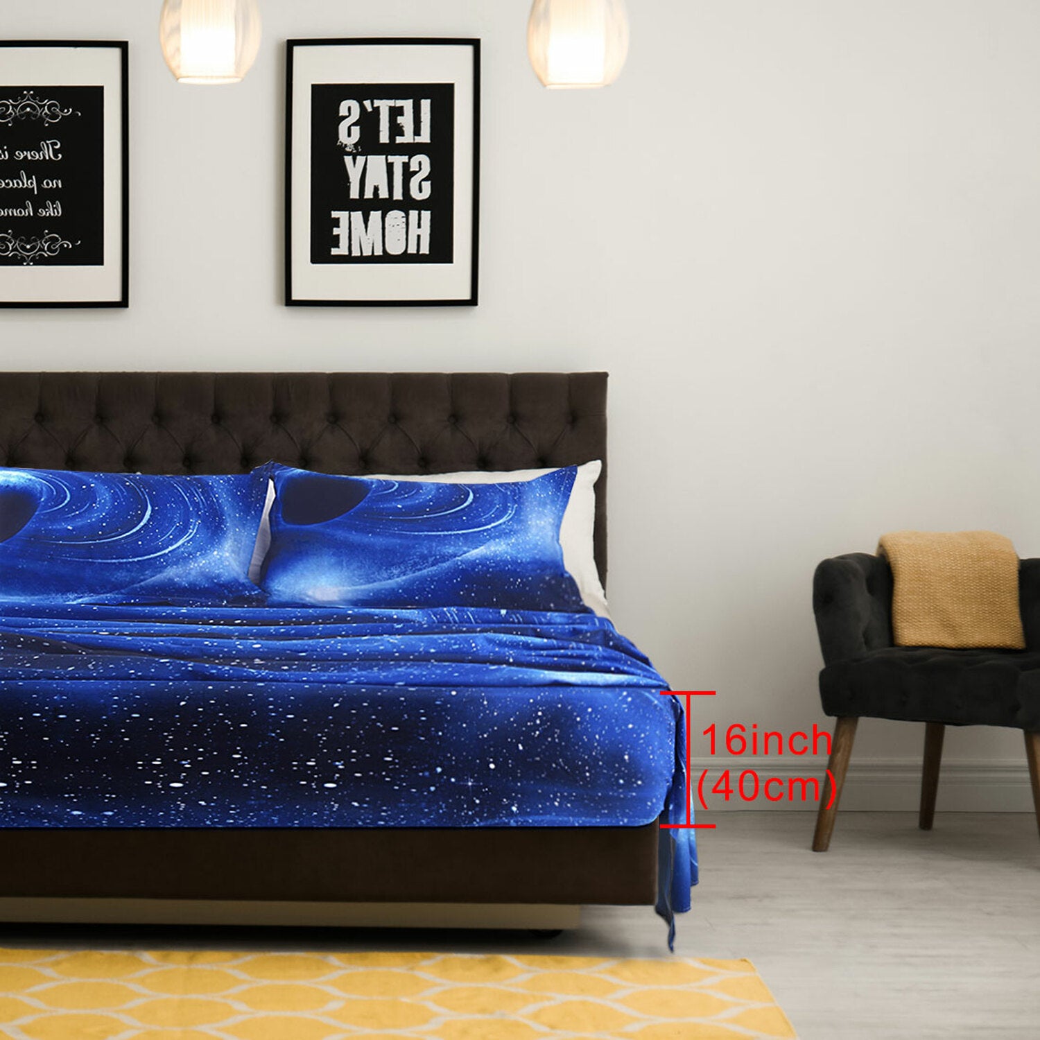 PiccoCasa Soft Polyester Galaxy Stars Themed Bed Sheet Set 3-Pieces， Blue Queen