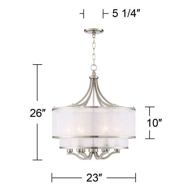 Wide Modern Double White Organza Shade 6 light Fixture For Dining Room Kitchen Island