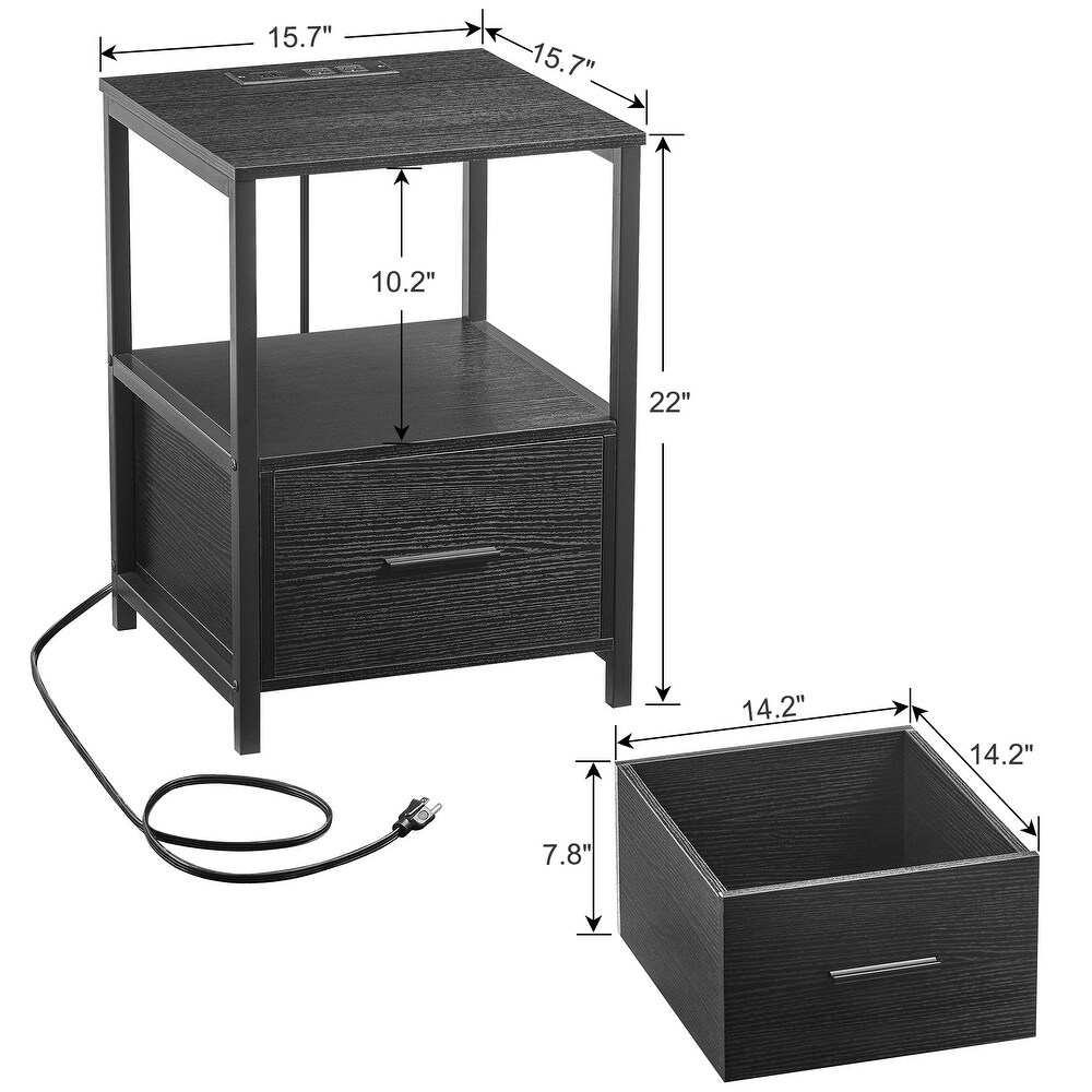 Javlergo Set of 2 Nightstands with Charging Station and USB Port