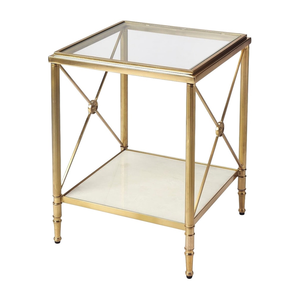 Modern Square End Table with Tempered Glass Top - Gold