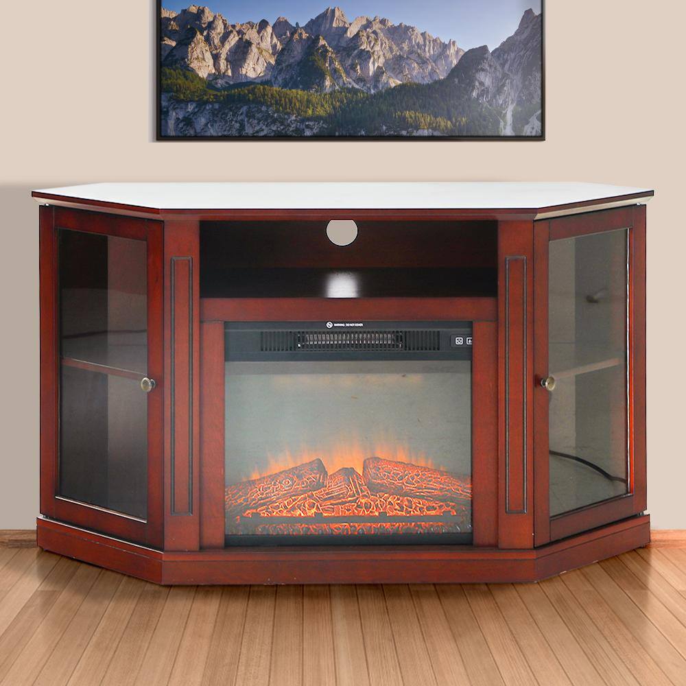 PHI VILLA 48 in. Hexagon Freestanding Electric Fireplace TV Stand in Walnut THD-IF-495-18