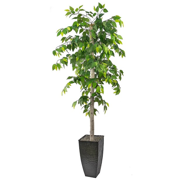 6' Artificial Metal Ficus Planter In Black - Lcg Florals