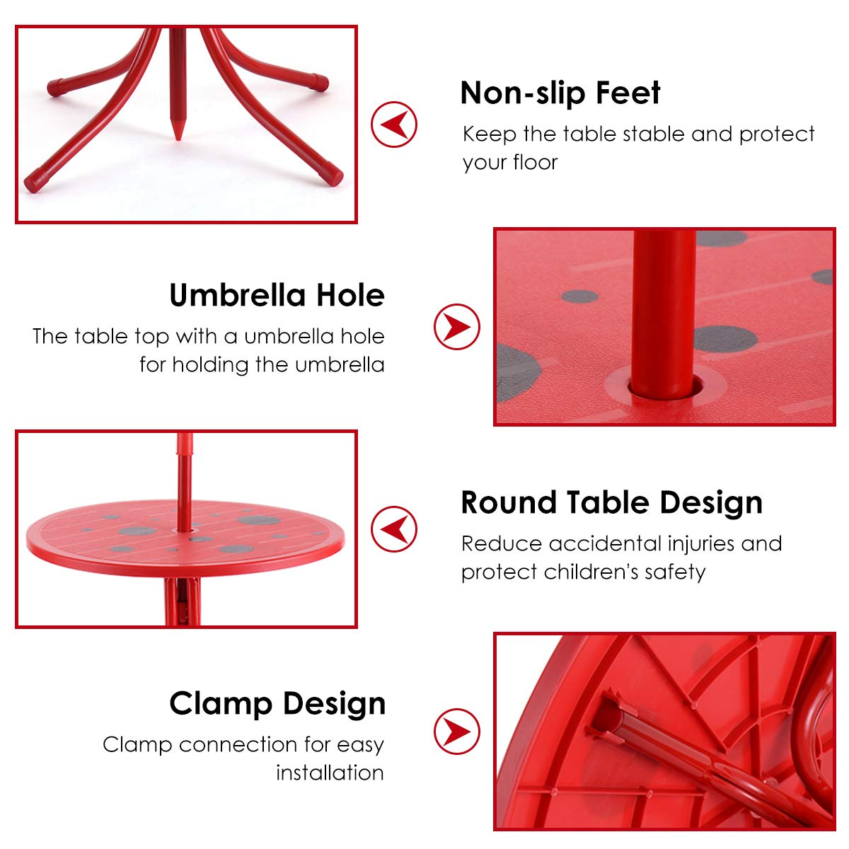 Costzon Kids Table and 2 Chair Set, Ladybug Folding Picnic Table Set with Removable Umbrella for Indoor Outdoor Garden Patio