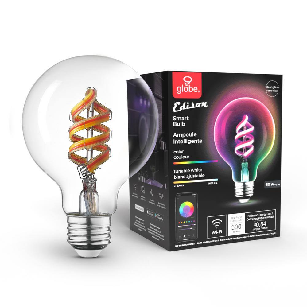 Globe Electric 7-Watt (60-Watt Equivalent) G25 Shape E26 Base Wi-Fi Smart LED Light Bulb Multi-Color Changing RGB Tunable White 91000194