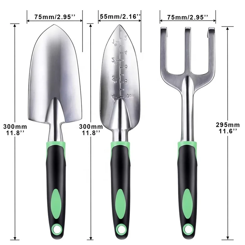 Customized 3 Pieces Heavy Duty Garden Hand Tools Trowel Transplanter Cultivator Rake Shovel