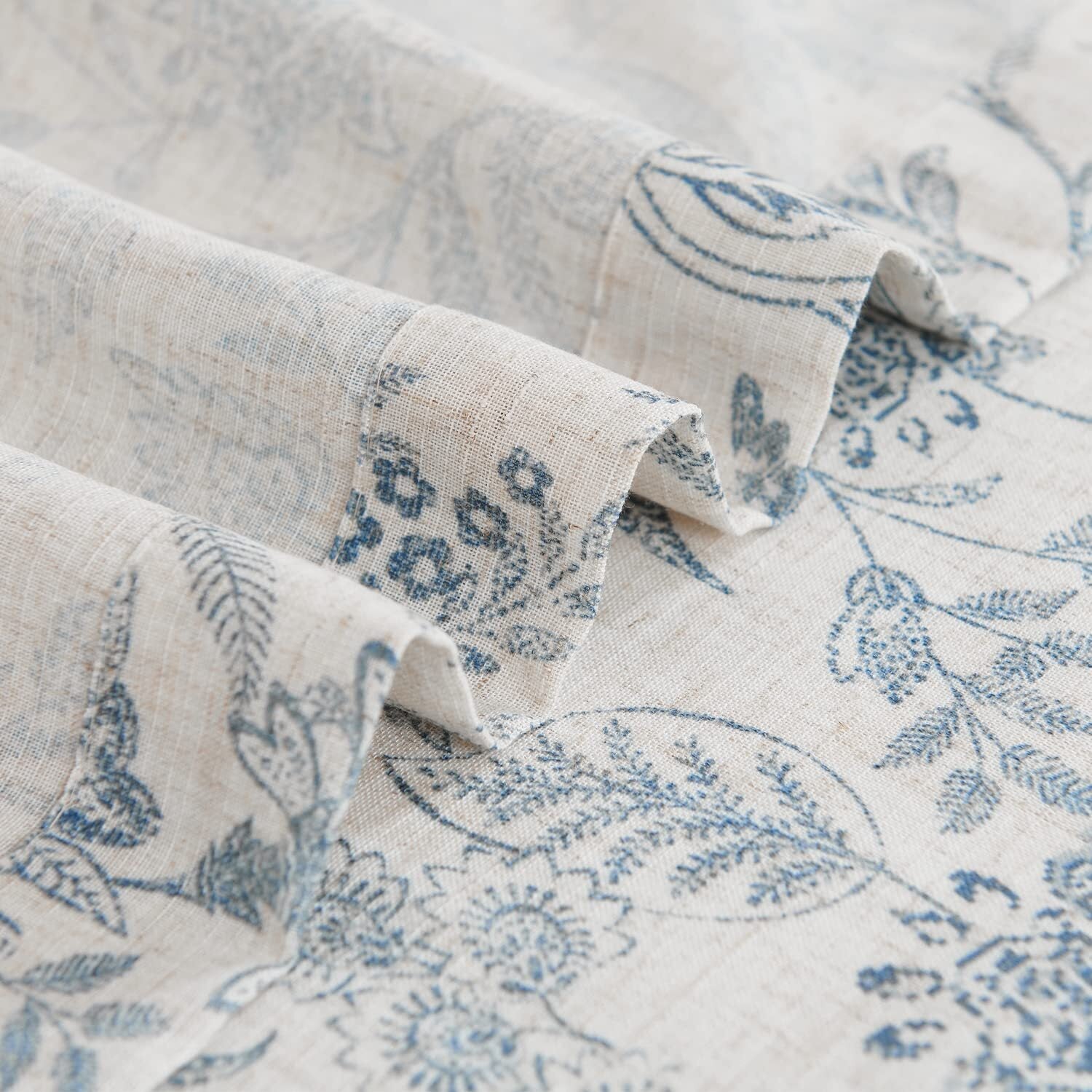 Curtainking Linen Kitchen Curtains 36 Inch Farmhouse Floral Print Tier Curtains Cafe Curtains Small Window Curtains Rod Pocket 2 Panels Blue on Beige