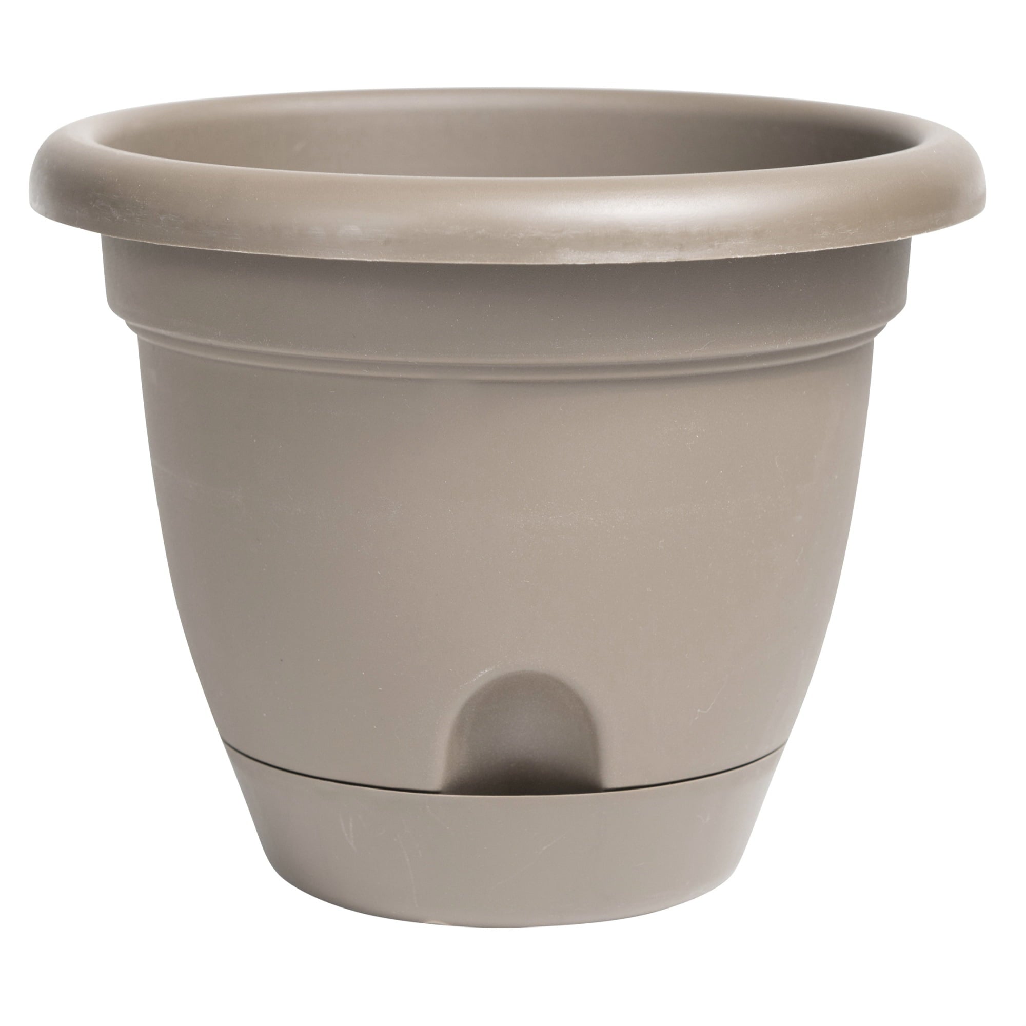 Bloem Lucca Self Watering Planter W/ Saucer 8.75 x 7 Plastic Round Pebble Stone Beige