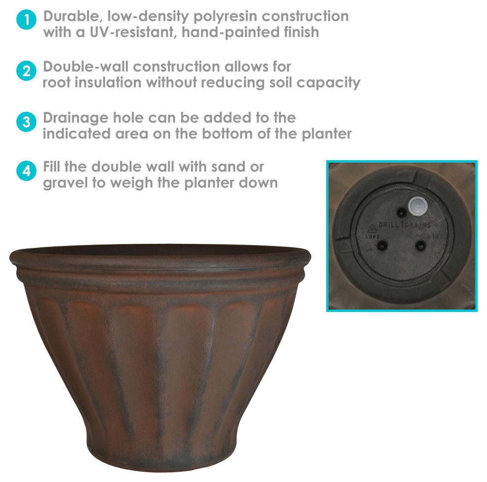 Sunnydaze Charlotte Outdoor Flower Pot Planter  Rust  16 quot  Farmhouse   Outdoor Pots And Planters   by Sunnydaze Decor  Houzz