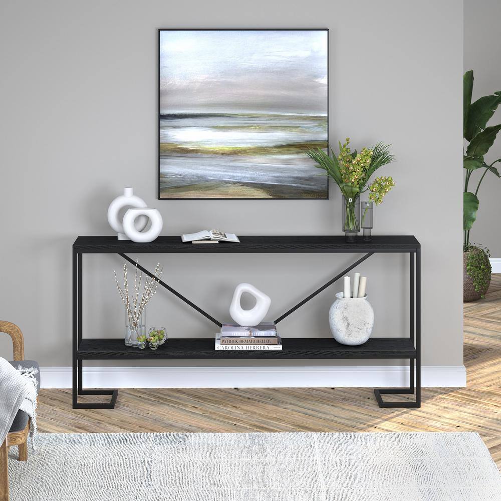 MeyerCross Phoebe 64 in.Blackened Bronze and Black Grain Console Table with MDF Top AT1486