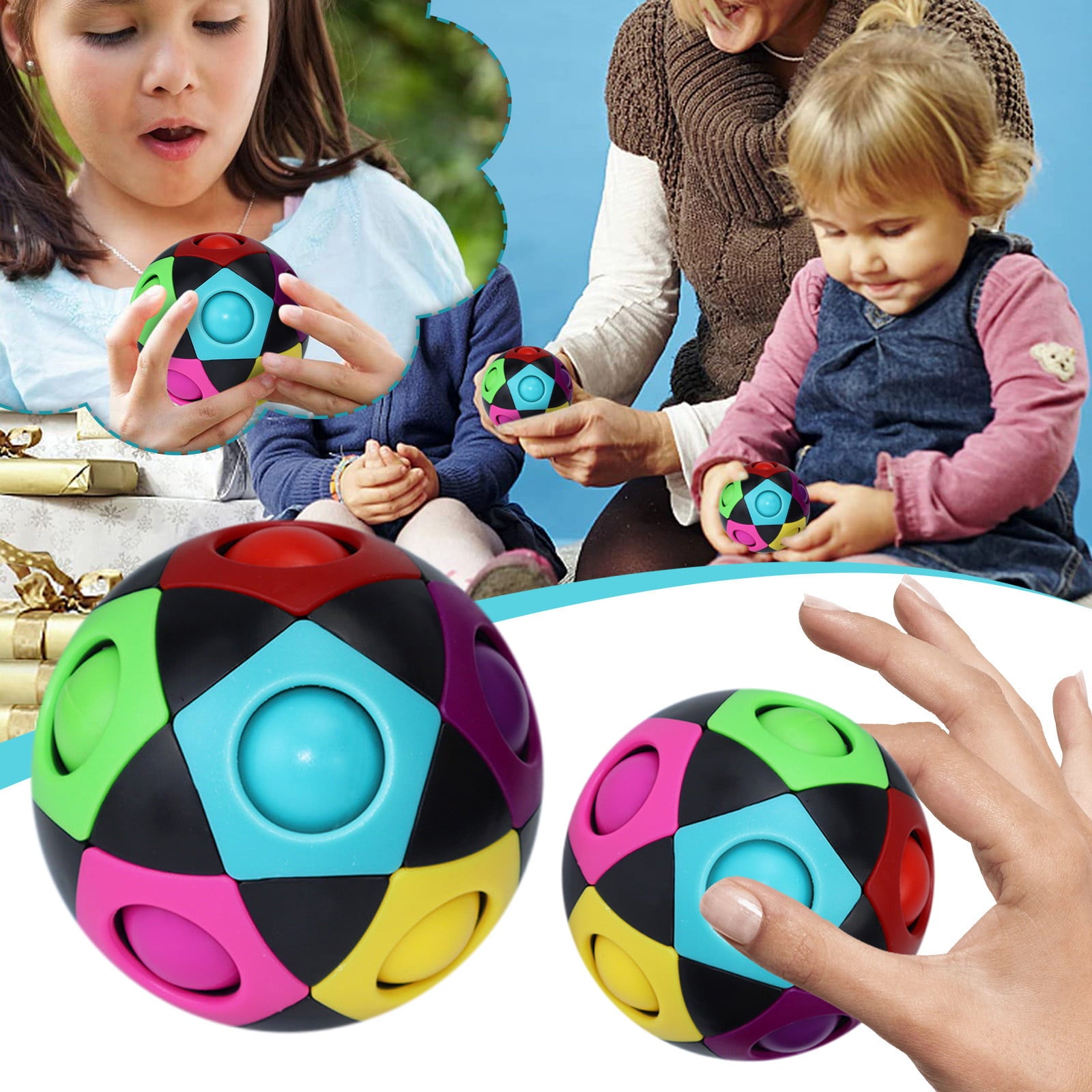 Lovehome Magic Rainbow Ball， Fidget Ball Speed 3D Puzzle Ball Educational Toys Brain Teasers For Kids Adult