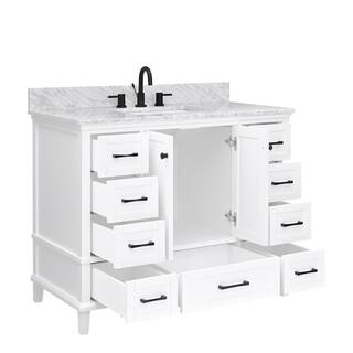 Home Decorators Collection Merryfield 43 in. W x 22 in. D x 35 in. H Bathroom Vanity in White with Carrara White Marble Top 19112-VS43-WT