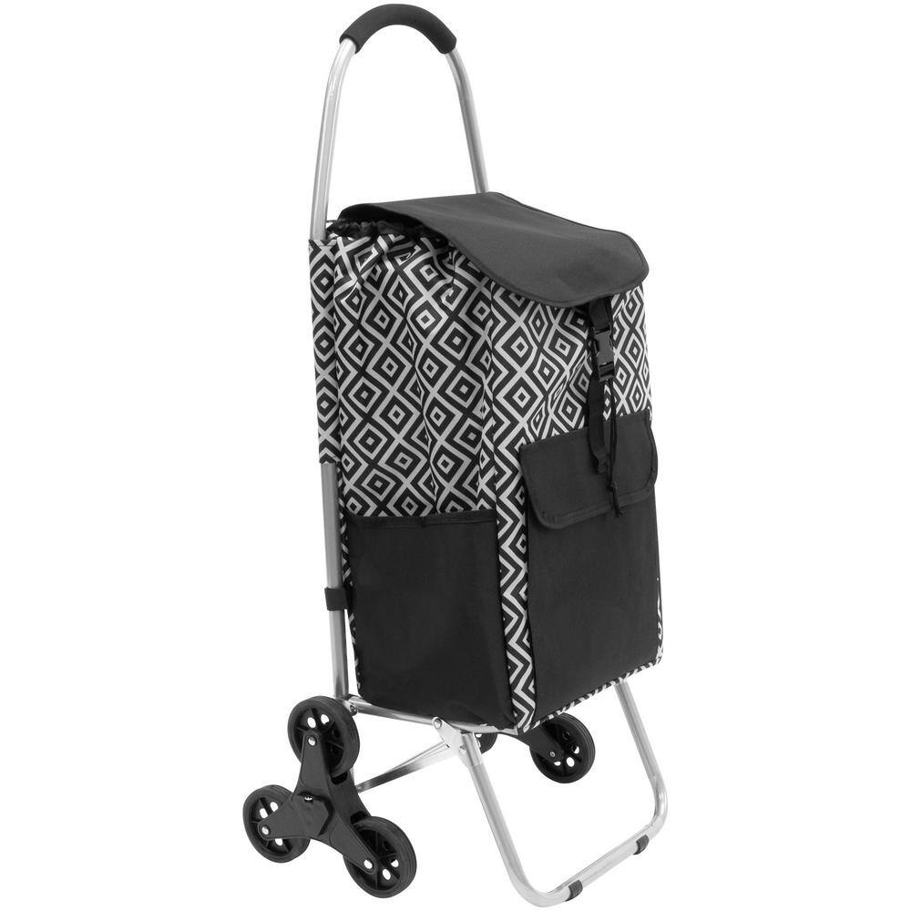 mount-it! Fabric Rolling Stair Climber Shopping Cart with Bag in Black MI-923