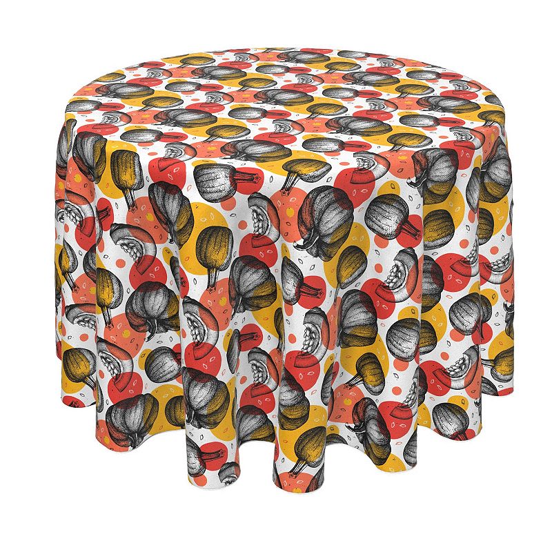 Round Tablecloth， 100% Polyester， 70 Round， Pumpkins and Autumn Dots