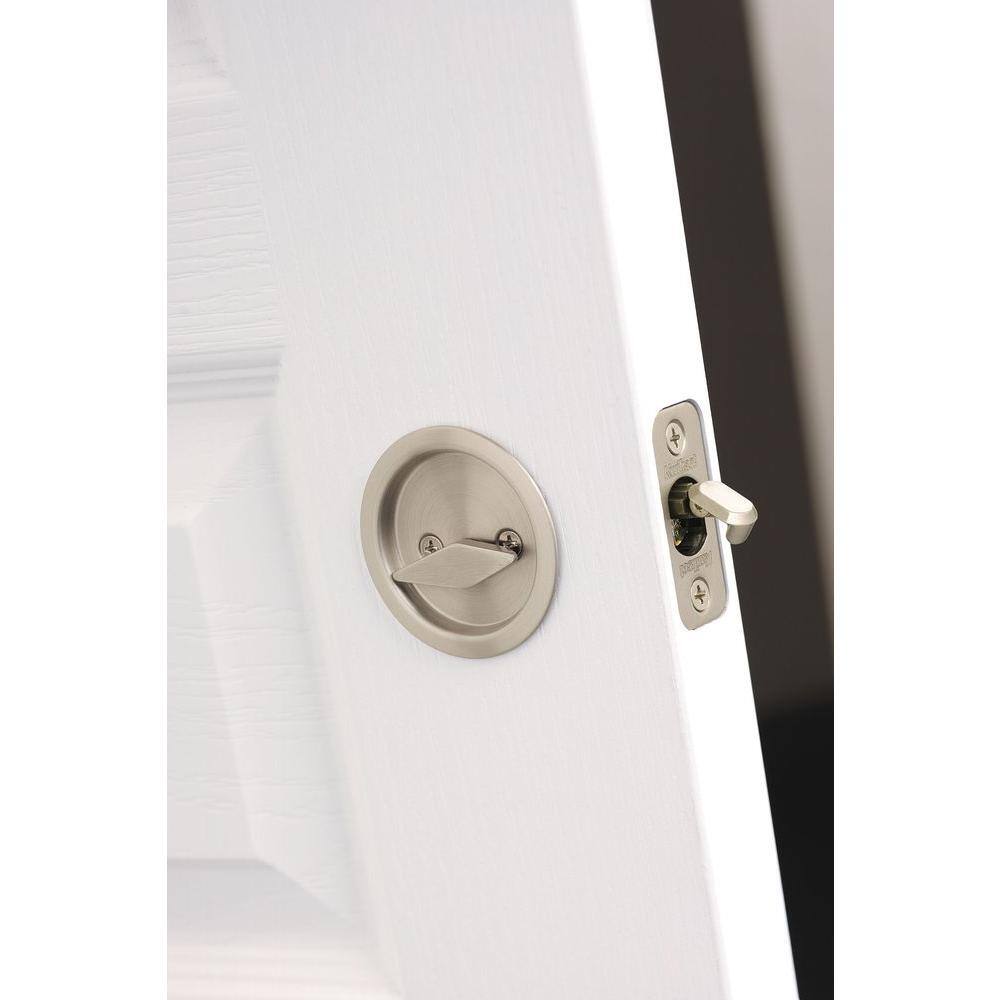 Kwikset Round Satin Nickel BedBath Pocket Door Lock 335 15 RND PCKT DR LCK