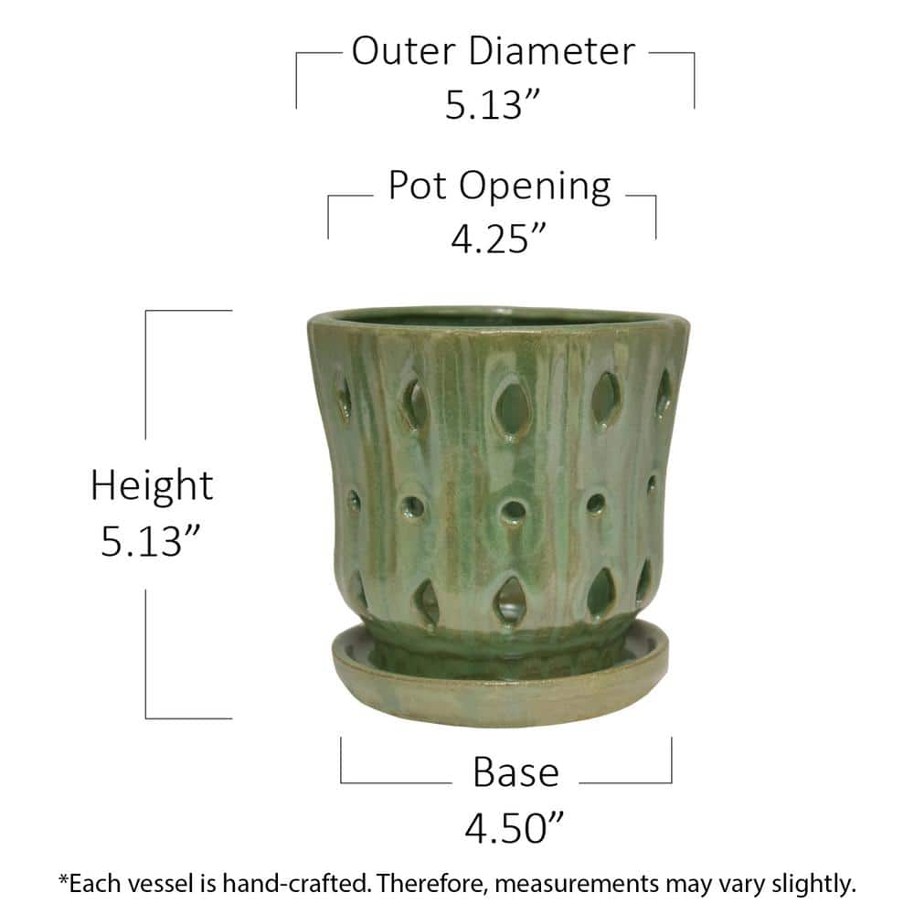 Trendspot 5 in. Reactive Green Ceramic Orchid Planter CR11190S-050C