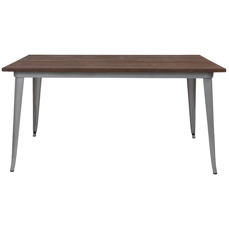 Merrick Lane Ardennes Rectangular Silver Steel Frame Square Table With Walnut Wood Top