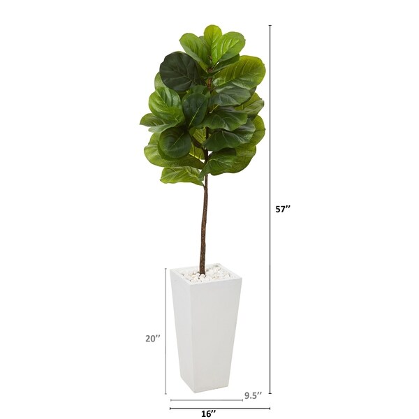 57 Fiddle Leaf Artificial Tree in White Planter (Real Touch)