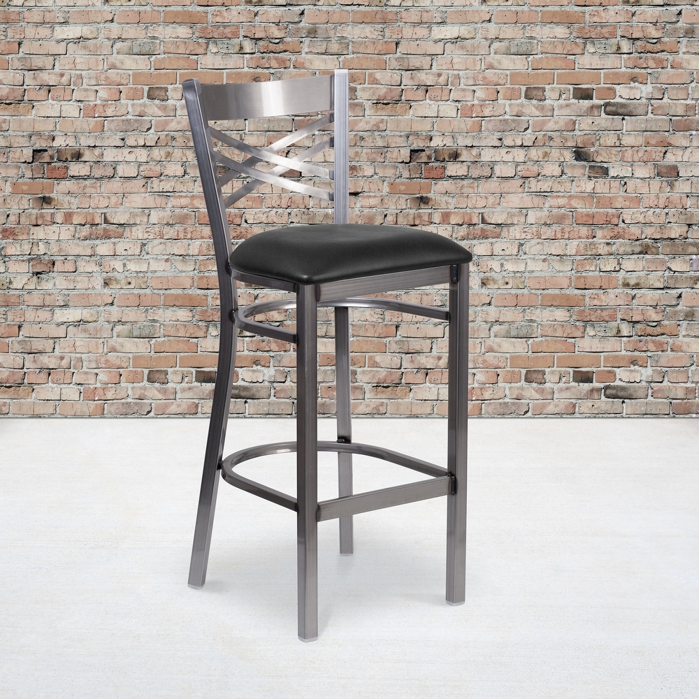 X Back Metal Restaurant Barstool   Vinyl Seat   17\