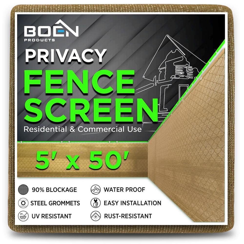 BOEN 5 ft. x 50 ft. Beige Privacy Fence Screen Netting Mesh with Reinforced Grommet for Chain link Garden Fence PN-30066