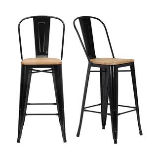 StyleWell Finwick Black Metal Backed Bar Stool with Natural Wood Seat (Set of 2) CW827A-29-BLK