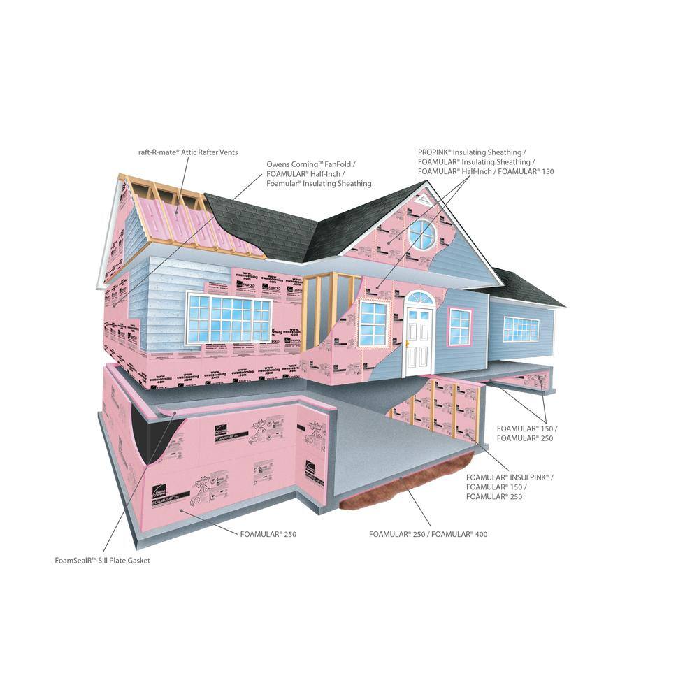 Owens Corning FOAMULAR 150 1 in. x 4 ft. x 8 ft. R-5 Scored Square Edge Rigid Foam Board Insulation Sheathing 20WE