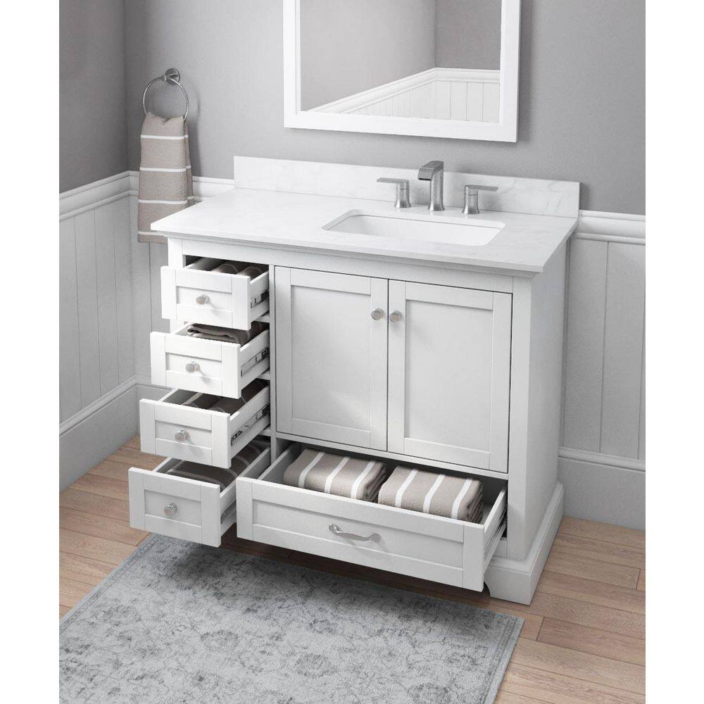 Home Decorators Collection Bluestern 42 in. W x 20 in. D x 34.5 in. H Bath Vanity in White with Lightly Veined Engineered Stone Top HDTD42VW