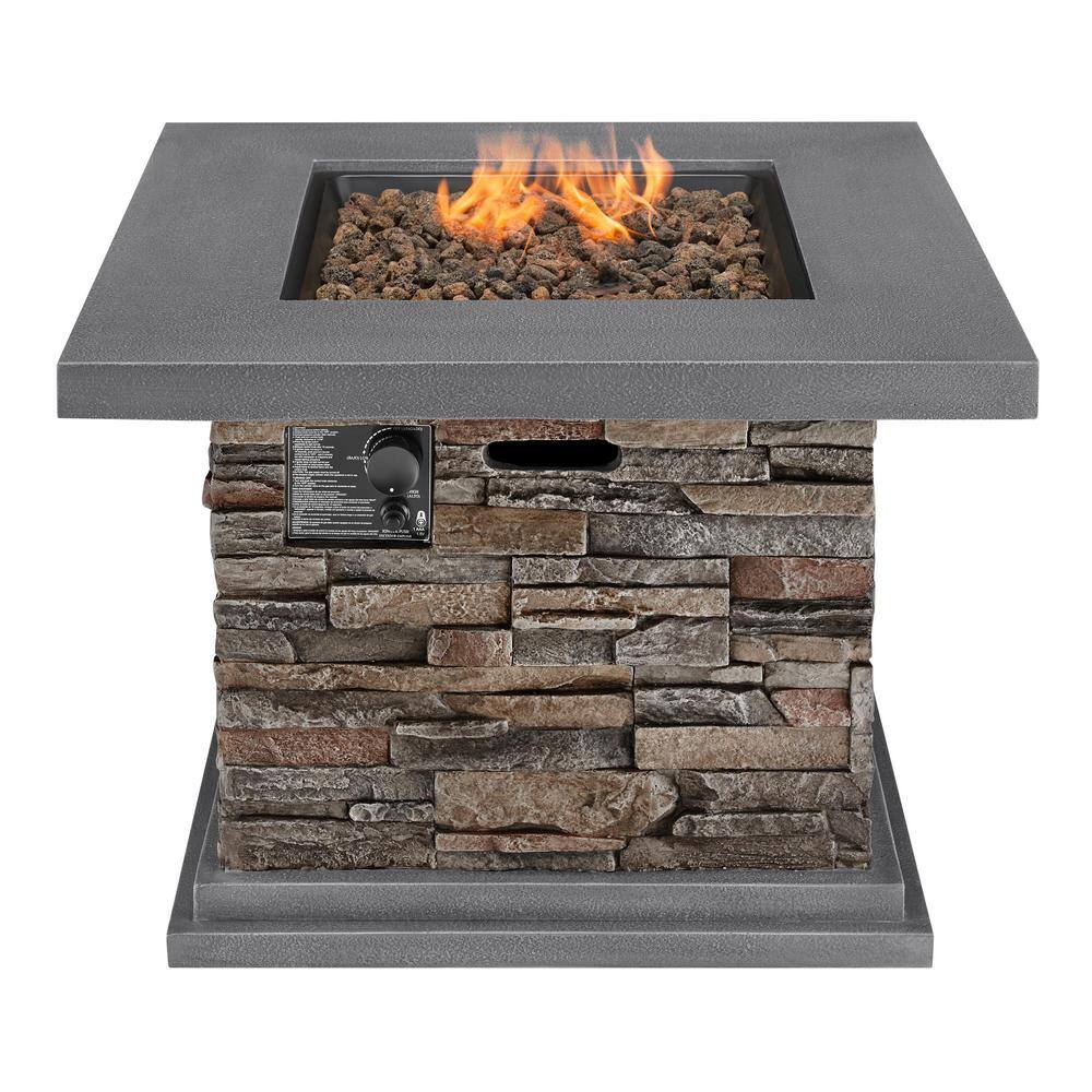 Home Decorators Collection 34 in. x 24 in. Envirostone Propane Gas Brown Fire Pit with Lava Rocks 52469