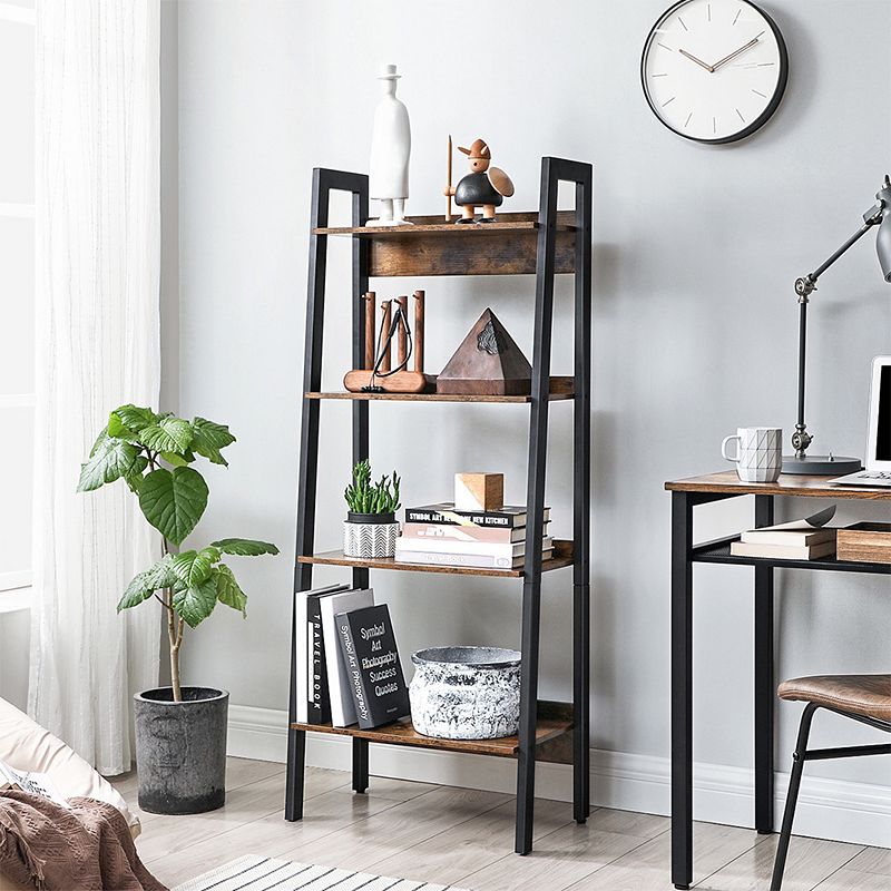 Industrial Ladder， 4-tier Bookshelf With Backboard， Storage Rack Shelf Unit， Bathroom， Living Room