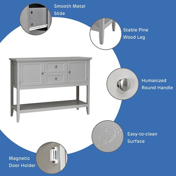 Modern Sideboard Table Wooden Buffet Table with Cabinets and Drawers