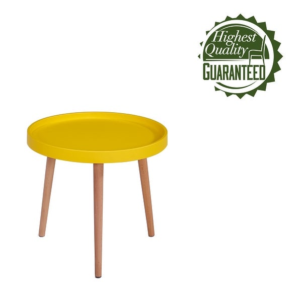 Porthos Home Eilis Side Table， Round Plastic Top， Beech Wood Legs