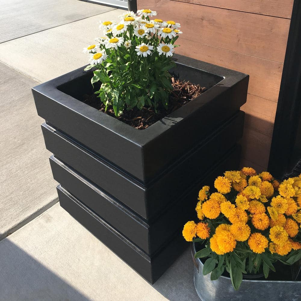 Mayne Freeport 18 in. Square Self-Watering Black Polyethylene Planter 5860-B