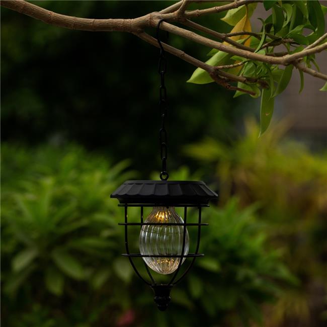 Luxen Home 5.9in. Dia. Solar Hanging Accent Globe Light in Iron Lantern