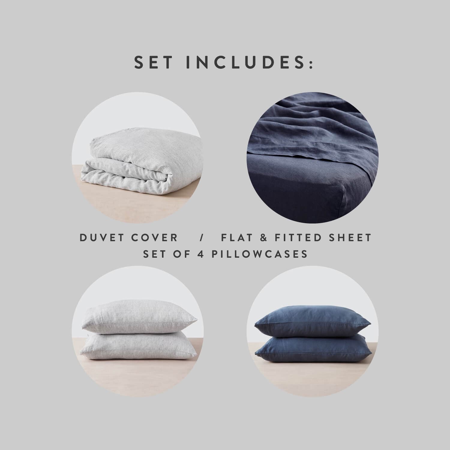 Stonewashed Linen Bed Bundle - Midnight Series