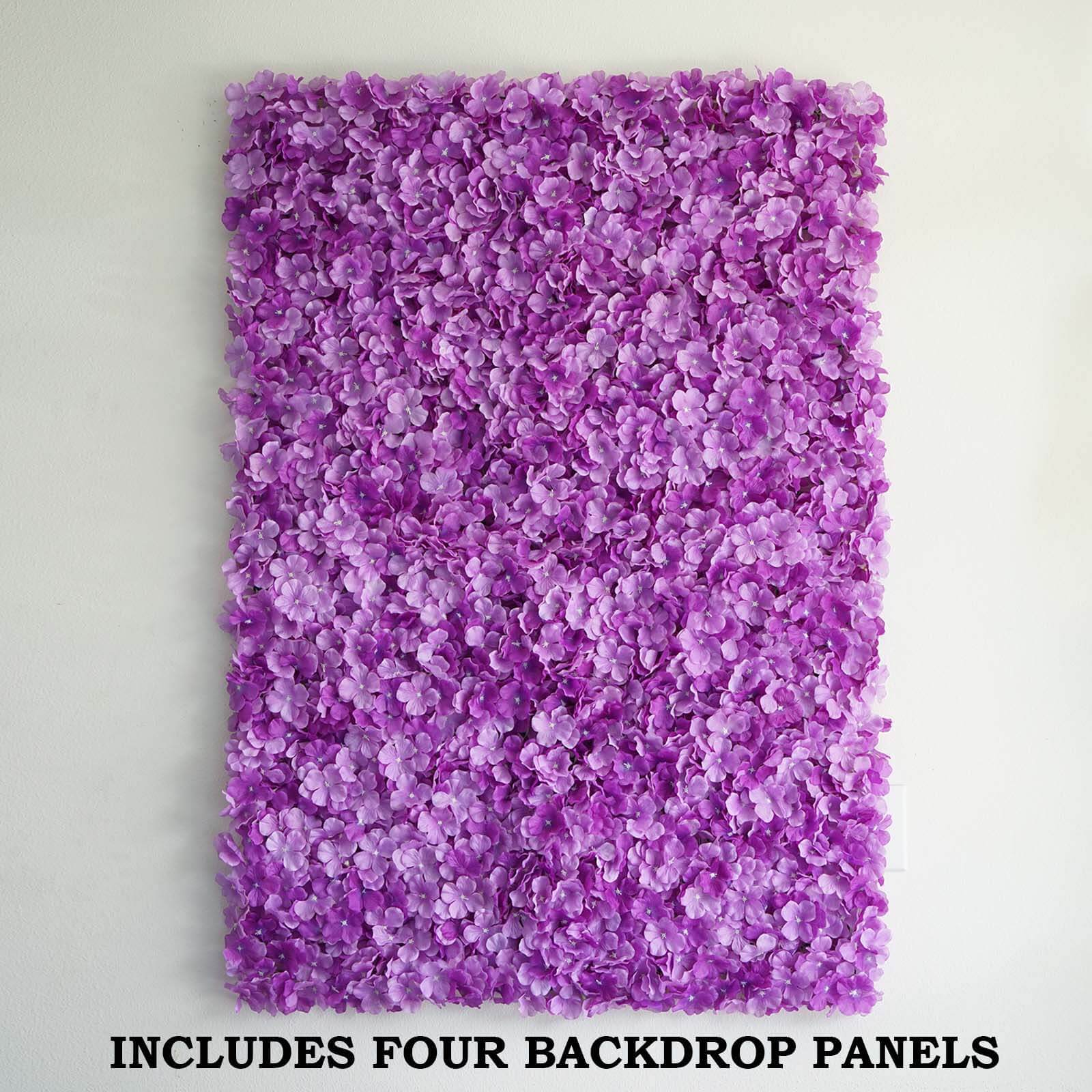 Purple UV Protected Hydrangea Flower Wall Mat Backdrop 4 Artificial Panels 11 Sq ft.