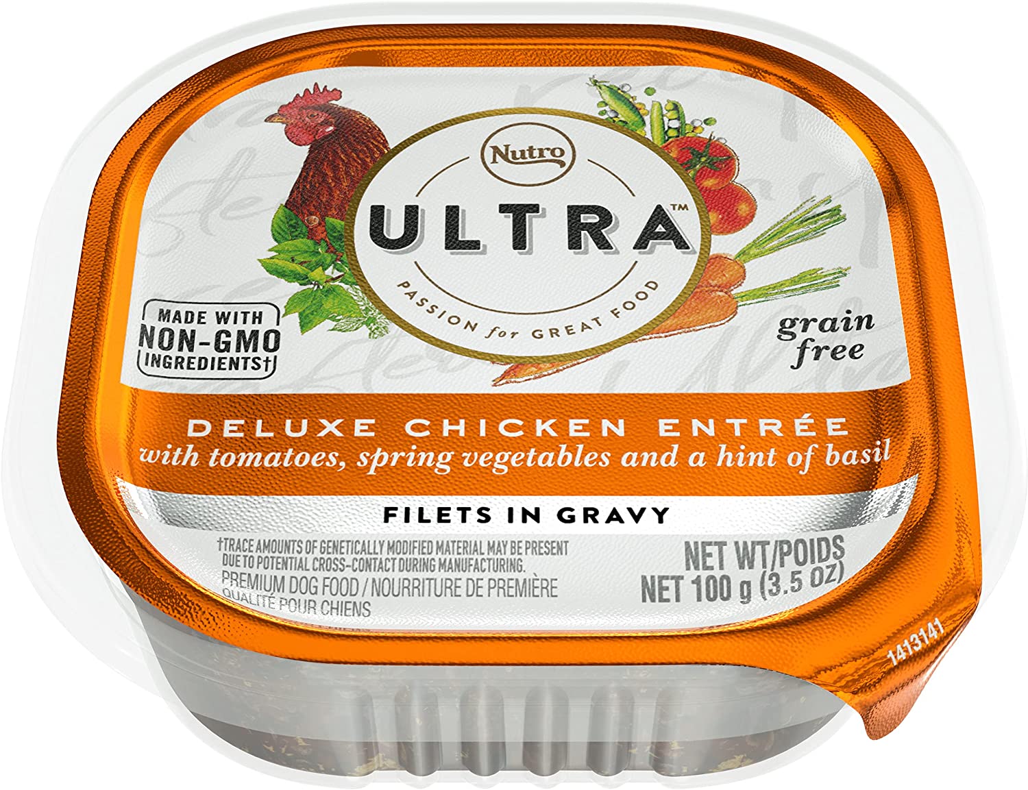 NUTRO ULTRA Grain Free Adult Wet Dog Food Filets in Gravy Deluxe Chicken Entrée With Tomatoes， Spring Vegetables， and a Hint of Basil 3.5 Ounce (Pack of 24)