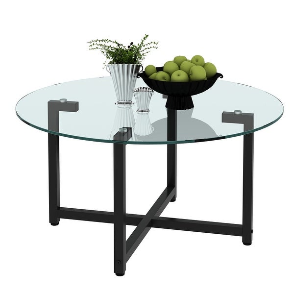 35.5'' Round Whole Transparent Coffee Table Modern Side Center Tables