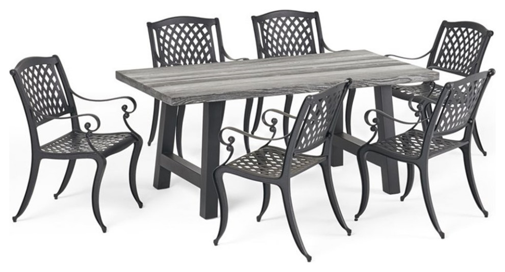 Noble House Dory 7 Piece Concrete Top Patio Dining Set in Natural Gray   Mediterranean   Outdoor Dining Sets   by Homesquare  Houzz