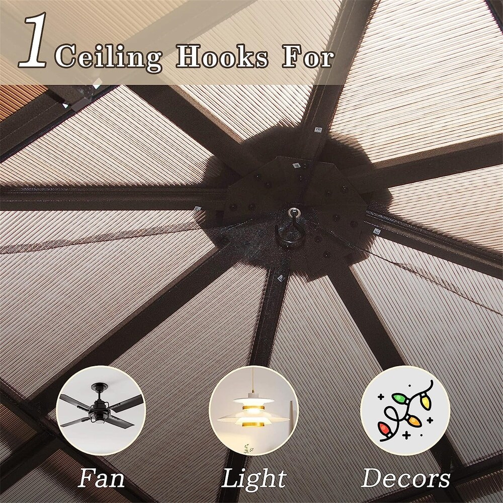 Brown 12 x 12 ft Hardtop Gazebo with Ventilated Polycarbonate Double Roof  Sturdy Aluminum Frame