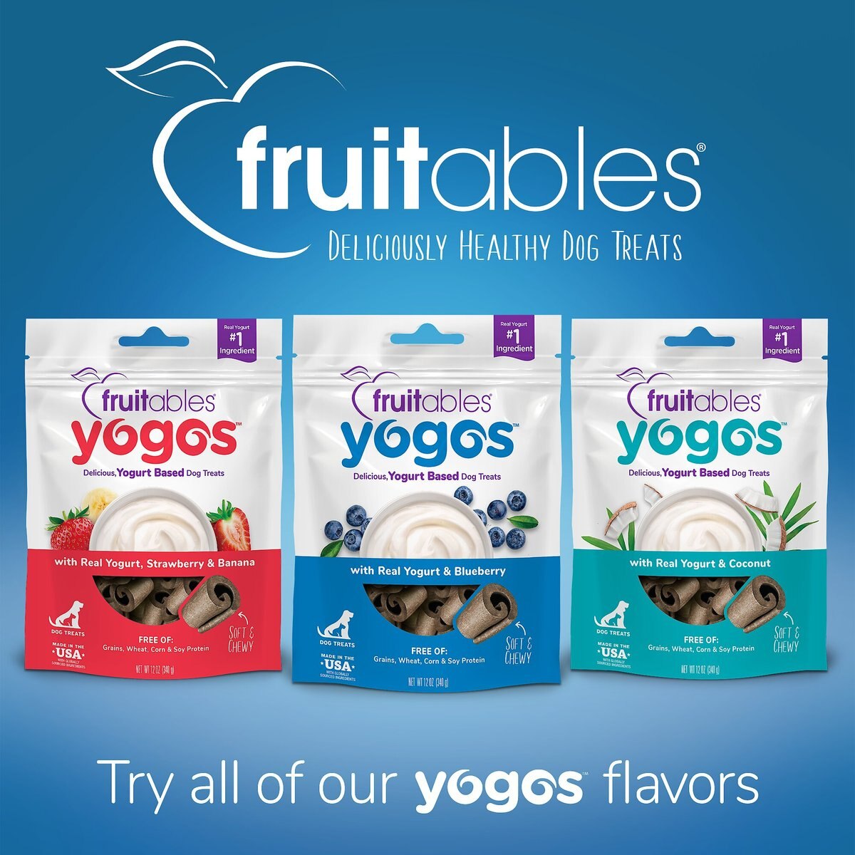 Fruitables Yogos Blueberry Flavor Grain-Free Dog Treats， 12-oz pouch