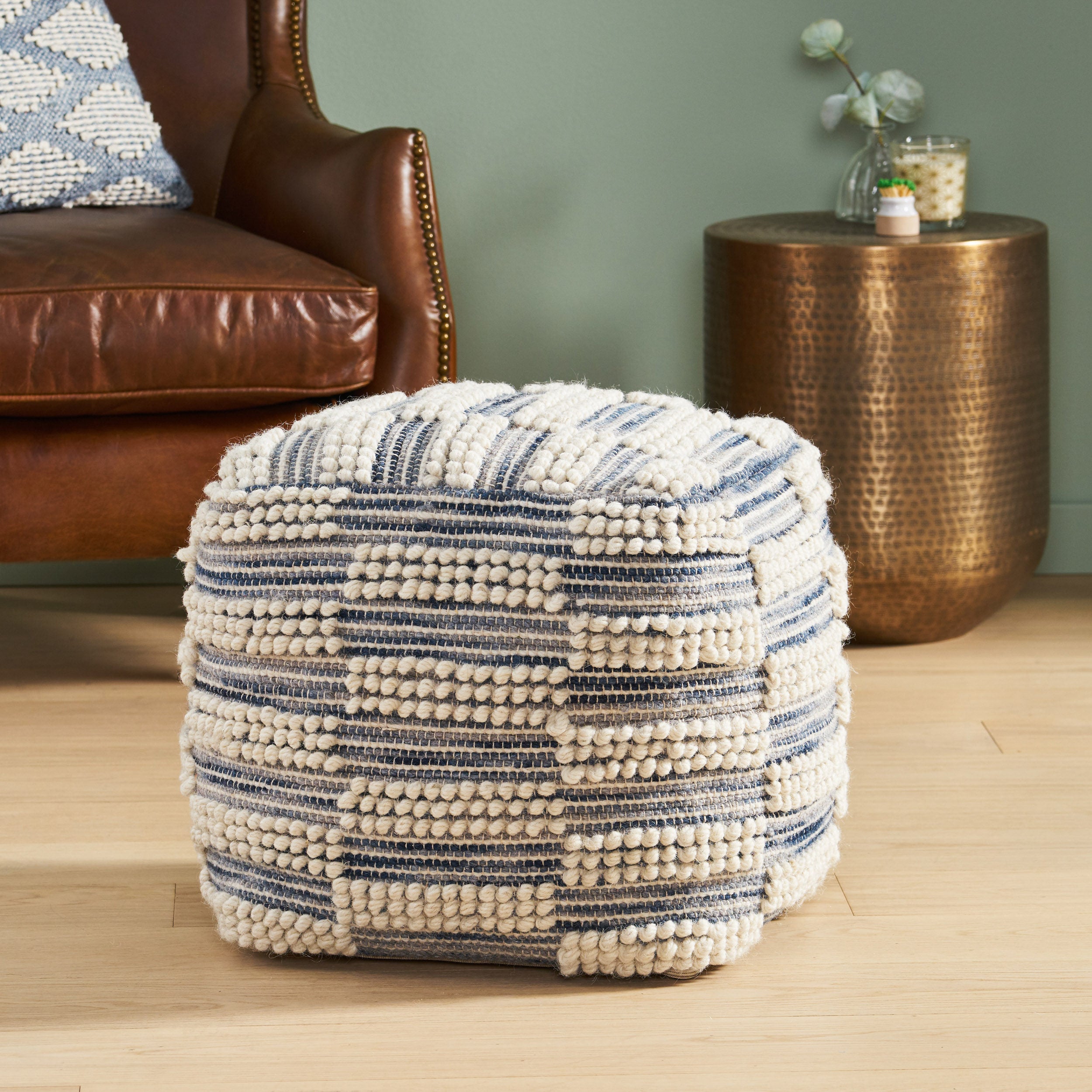 Taz Contemporary Handcrafted Fabric Cube Pouf