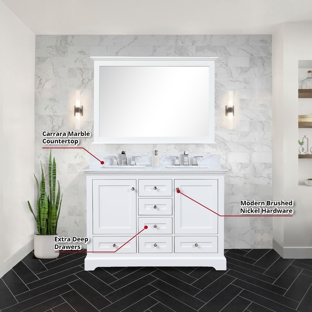 Dukes 48 in. W x 22 in. D White Double Bath Vanity  Carrara Marble Top