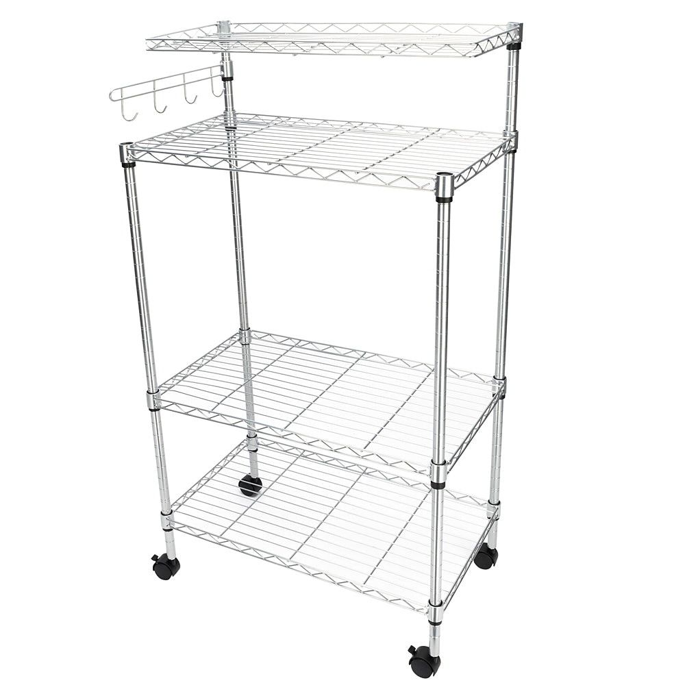 Veryke Microwave Stand， 4-Tier Bakers Racks for Kitchen， Kitchen Corner Bakers Rack， Food Storage Shelf for Spice Rack Organizer Workstation， Silver