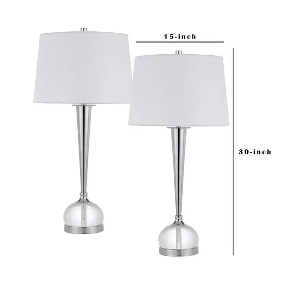 Table Lamp with Crystal Accent， Set of 2， White and Clear