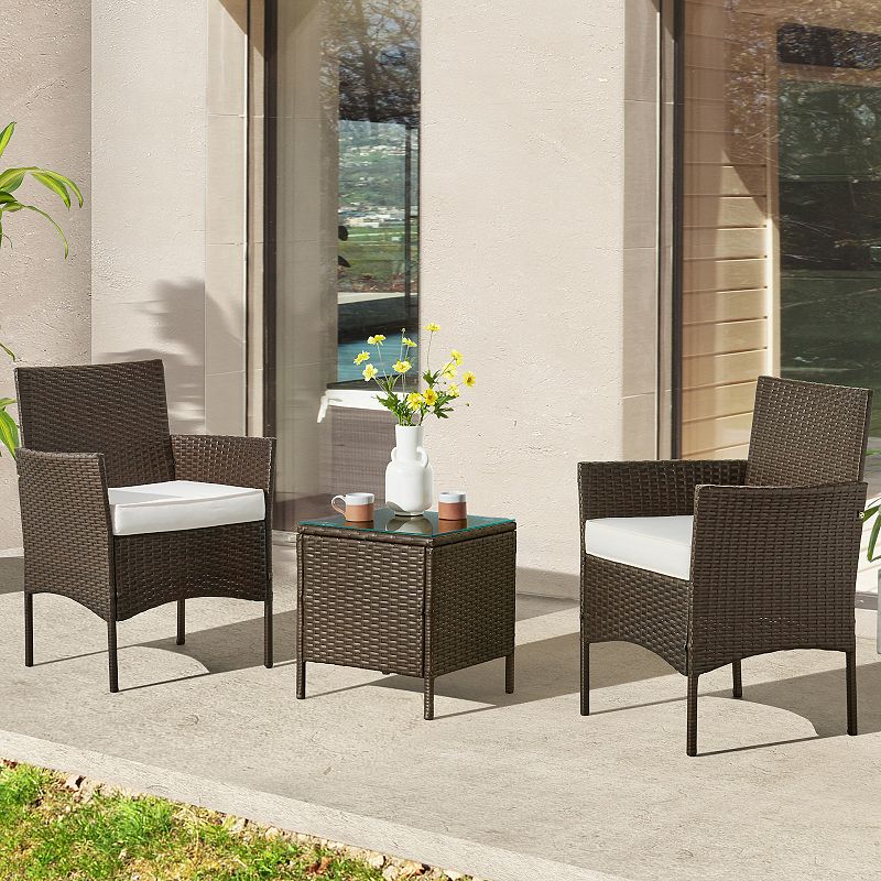 Lavish Home Faux Rattan Patio Chair and End Table 3-piece Set