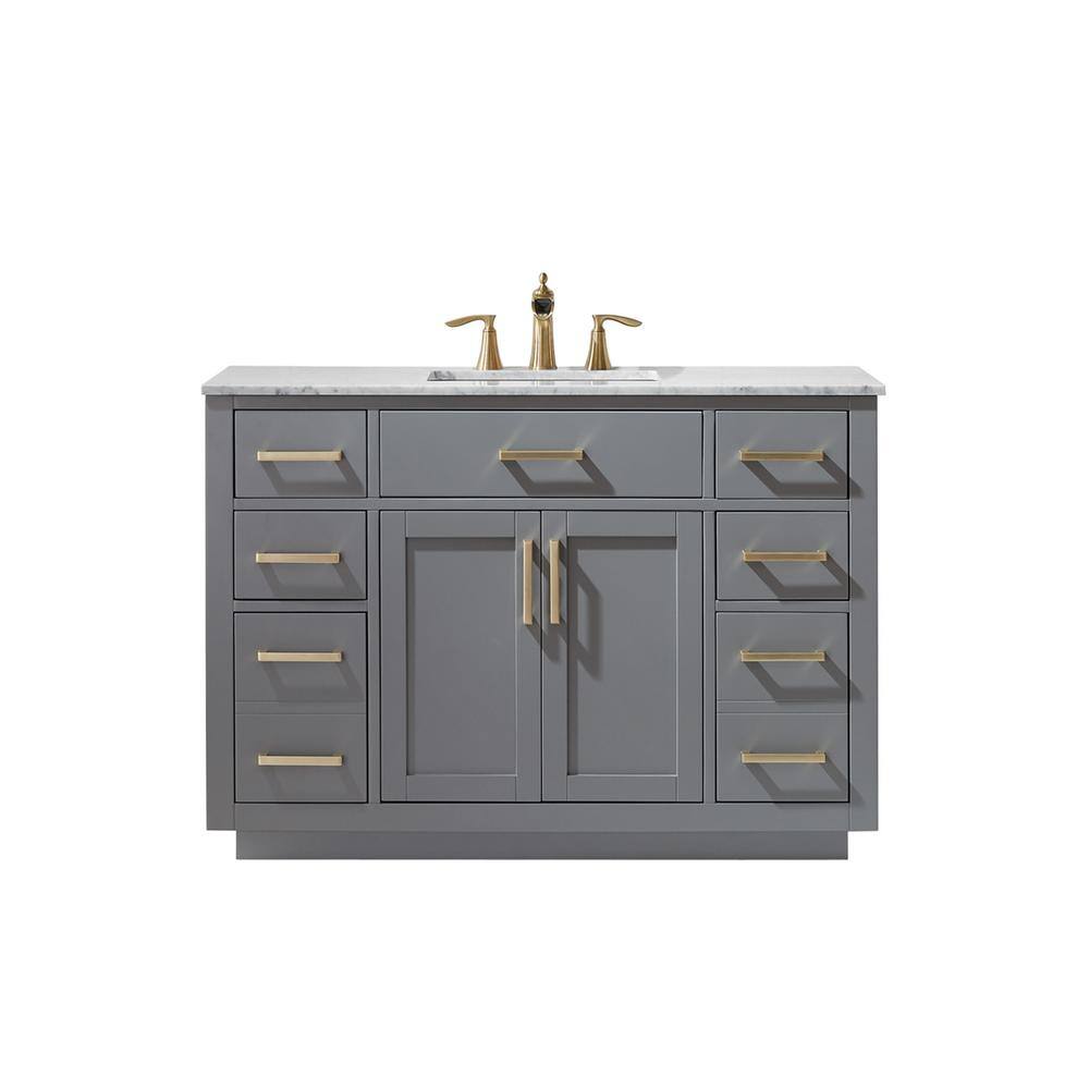 Altair Ivy 48 in. Bath Vanity in Gray with Carrara Marble Vanity Top in White with White Basin 531048-GR-CA-NM