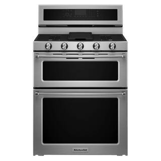 KitchenAid 6.0 cu. ft. Double Oven Gas Range with Self-Cleaning Convection Oven in Stainless Steel KFGD500ESS