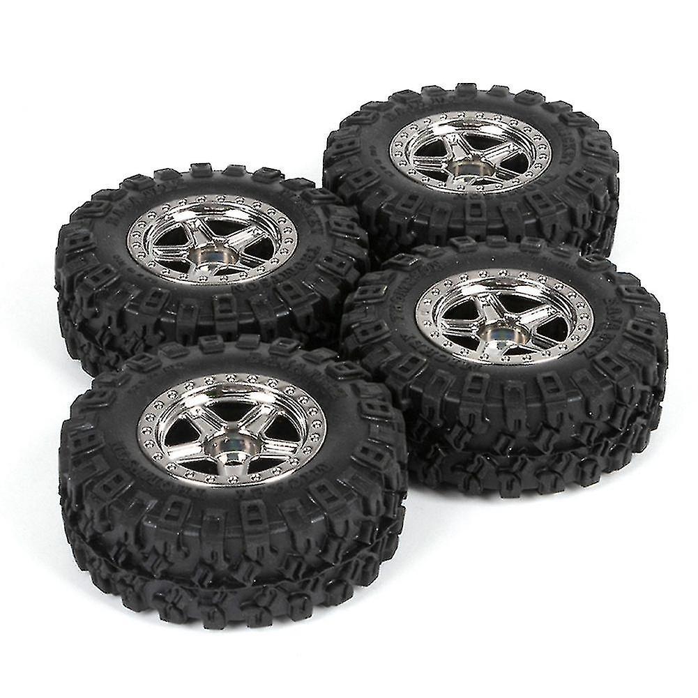 4pcs 52mm Tires 1.0 Inch Nylon 5-spokes Beadlock Wheel Rims Set For 1/24 Rc Crawler Car Axial Scx24