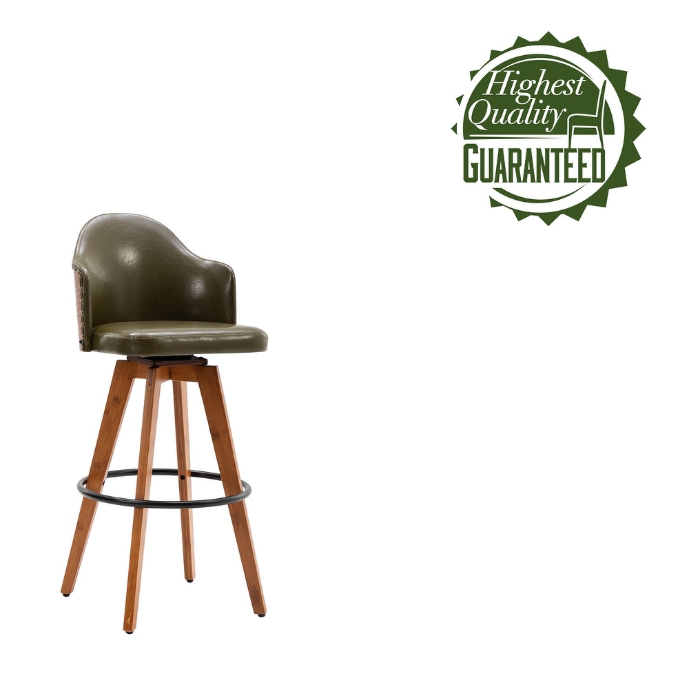 Porthos Home Idan Swivel Bar Stool  PU Leather Upholstery  Bamboo Legs