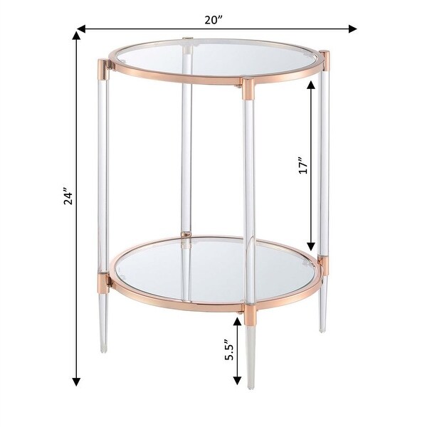 Royal Crest 2 Tier Acrylic Glass End Table， Rose Gold/Glass