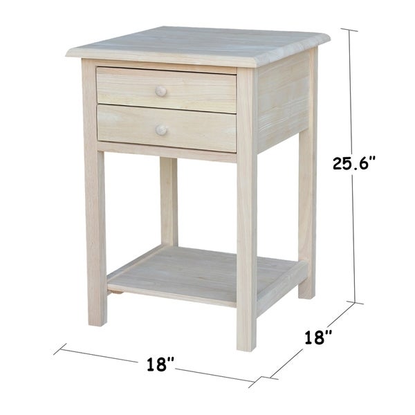 Square Solid Parawood Unfinished 2-drawer Lamp Table